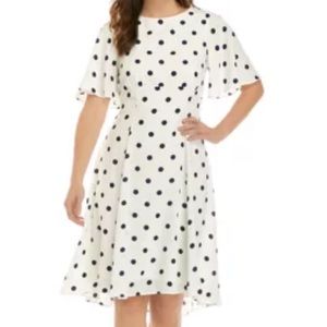 NWT Lane Bryant Flutter Sleeve Fit and Flare White Polka Dot Dress